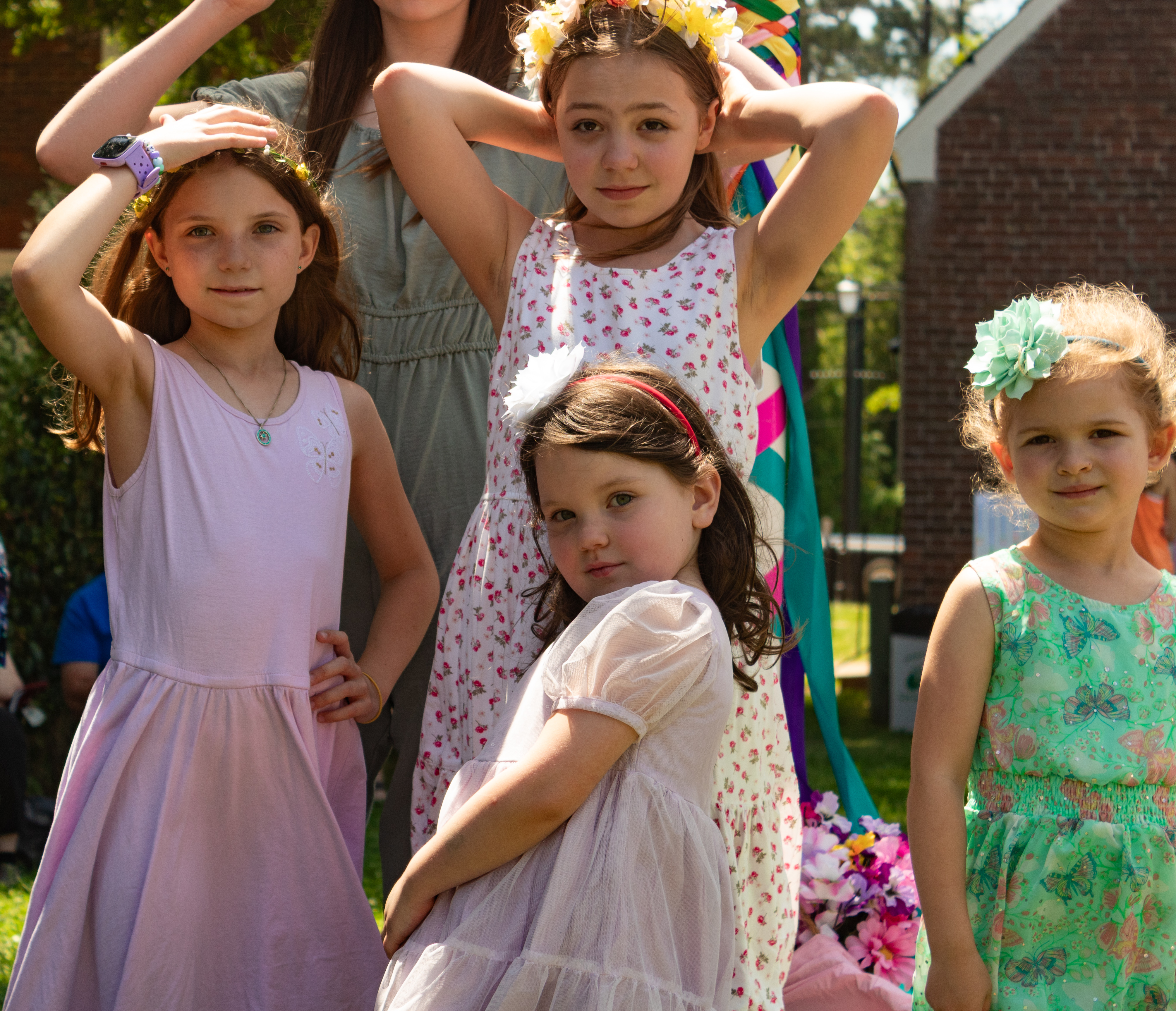 Group gathered around the May pole preparing to dance